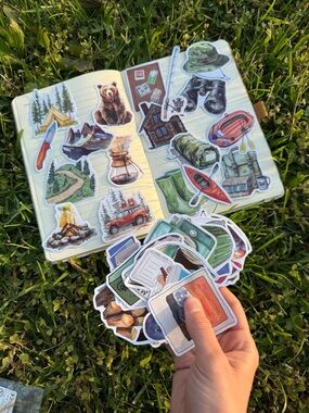 Camping & Outdoor Sticker Pack - Green, Brown, Blue Accents